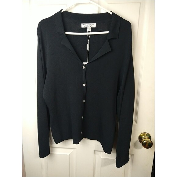 Carolyn Taylor Essentials L Black Shirt Collared V Neck Long Sleeve Business... - Picture 1 of 10